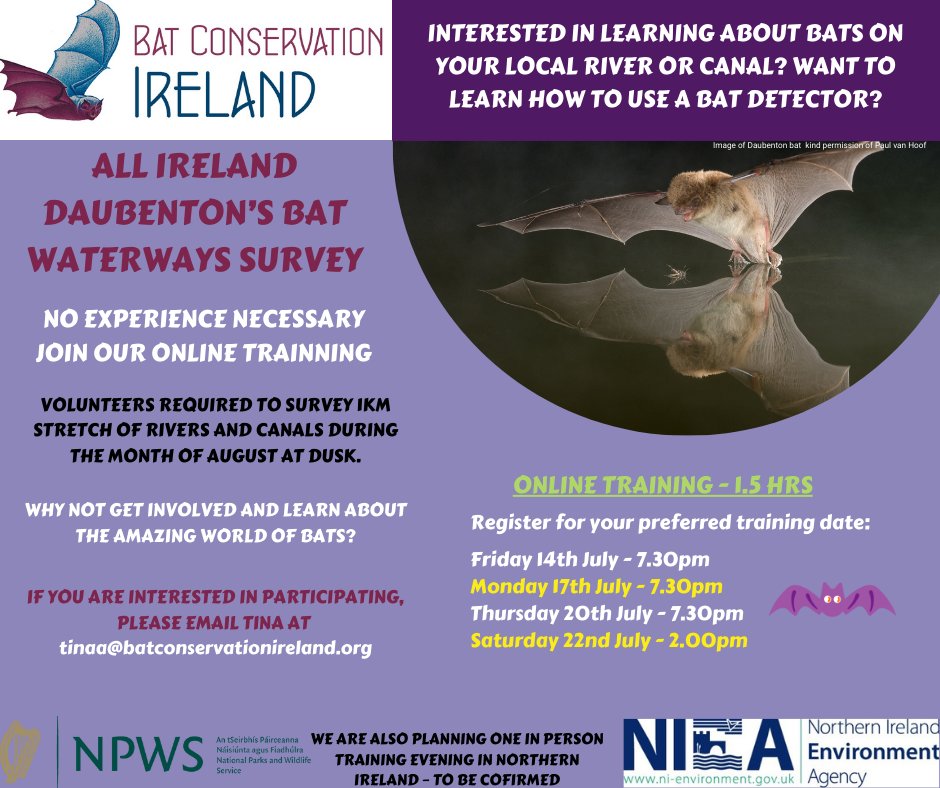 If you are interested in becoming a Citizen Scientist, why not sign up as a volunteer on our All Ireland Daubenton's Bat Waterways Survey?  Full Training Provided!