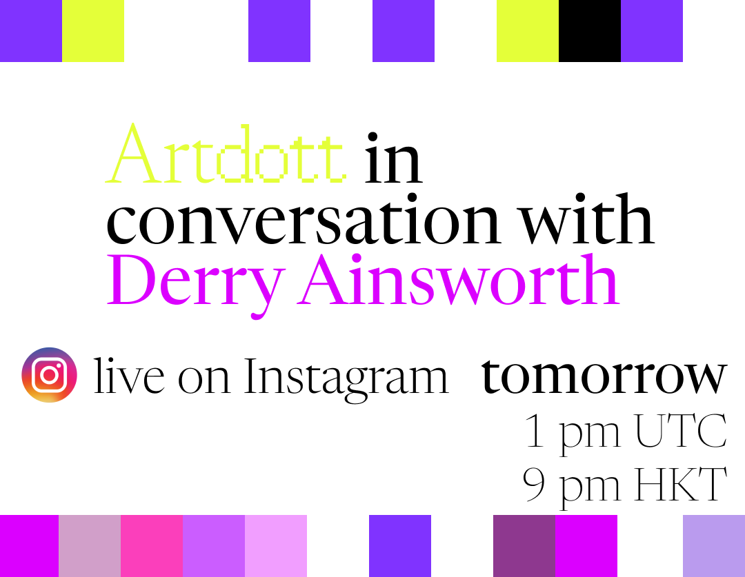 Artdott's tweet photo. Don't miss the @artdott_ interview with artist @derryainsworth tomorrow at 1pm UTC - 9pm HKT! 

Hear his discuss creative approach and share his inspiring journey 🤗

#interview #artist #artdott #derryainsworth #nft #NFTGiveaway #NFTCommunity #crypto #ethereum #nftdrop https://t.co/zsdLAsQl4R