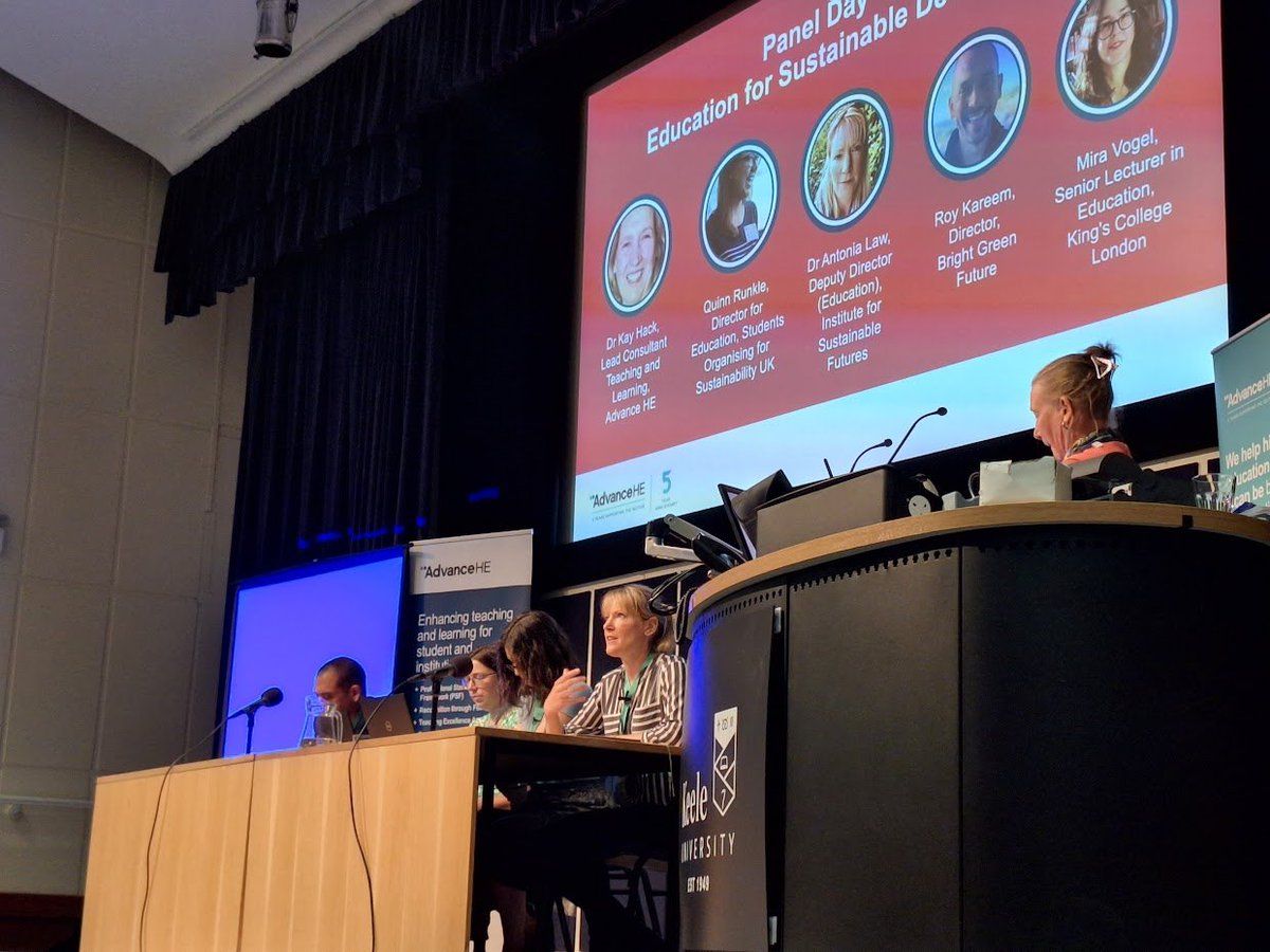 A motivational start to the <a href="/AdvanceHE/">Advance HE</a>  #TLConf23, thank you to <a href="/krisspelman/">Kris Spelman Miller</a> for sharing our commitment to sustainability <a href="/KeeleUniversity/">Keele University 🐿️</a> 

The first day was closed by a timely panel featuring <a href="/DrAntoniaLaw/">Antonia Law</a> on Education for Sustainability <a href="/sustfuturekeele/">Institute for Sustainable Futures Keele University</a> 

#HigherEd #GreenKeele