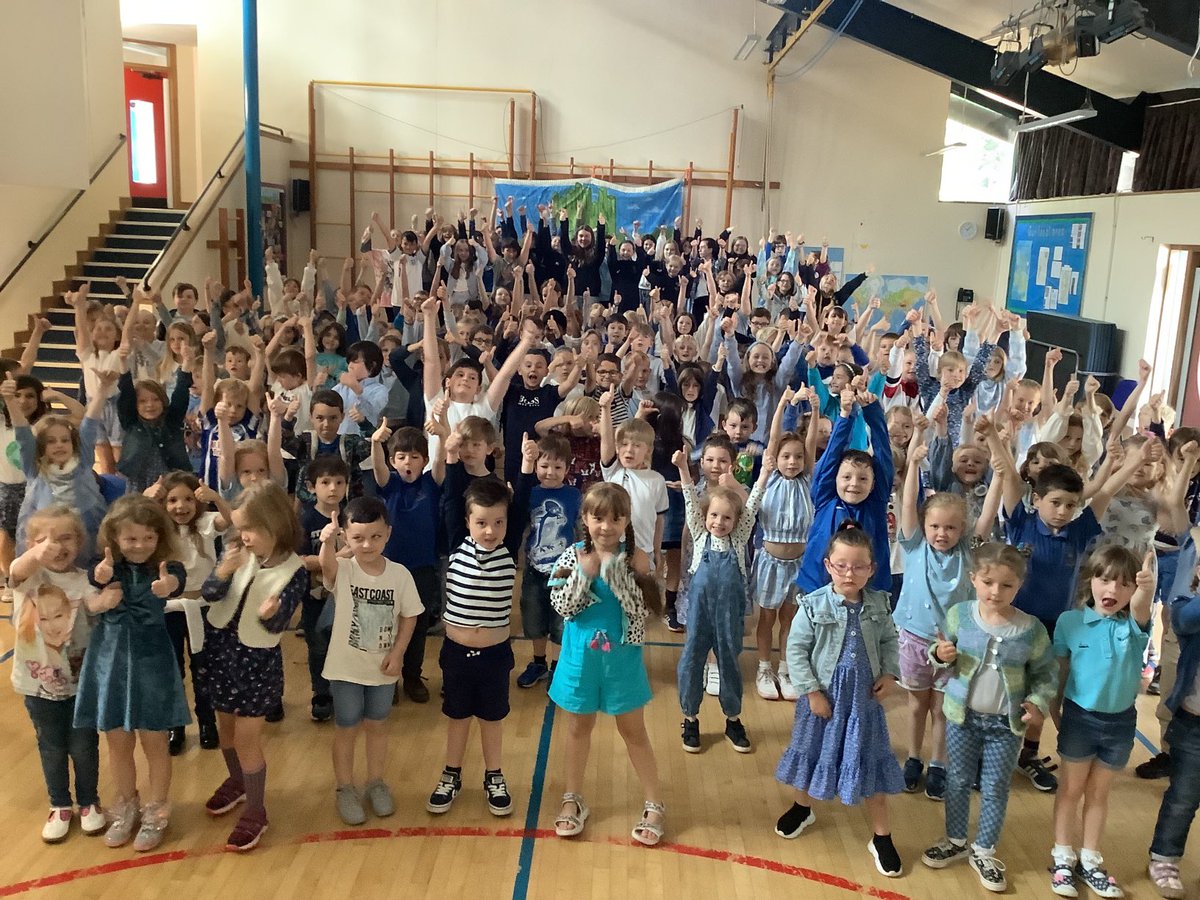 NPS5B's tweet photo. Lots of blue in school this morning for Mr P’s assembly on 75 years of the NHS! https://t.co/gurqNUPbtC