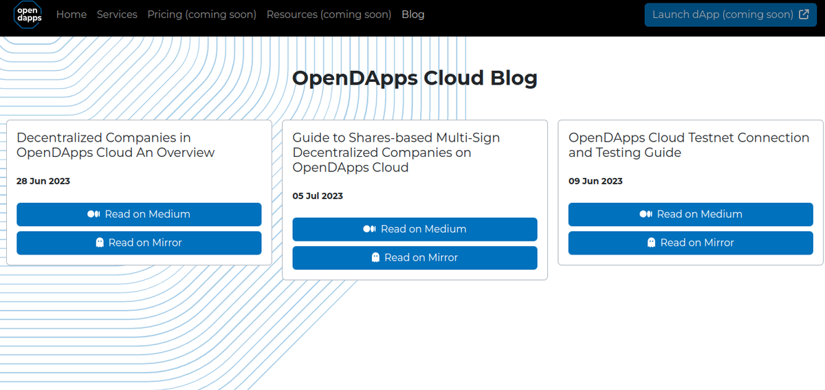 cfr_labs's tweet photo. We updated the #OpenDApps Cloud website which now has a dedicated blog page accessible through our menu. 
We are providing links below. 
Our latest blog post is uploaded on our website as well. If you have not seen it already you can do so from here: https://t.co/mlyiWfxCbp