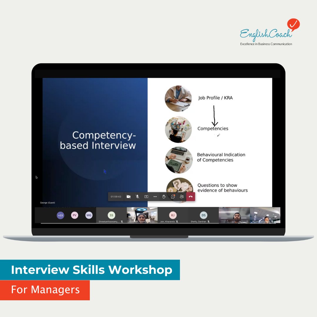 EnglishCoach_IN's tweet photo. Capturing moments from our recent online training programme where we hosted an insightful and engaging workshop on interview skills, specifically tailored for managers leading technical interviews as part of their job.
#virtualinterviews #professionaldevelopment #englishcoach https://t.co/zkKaAxqDIS