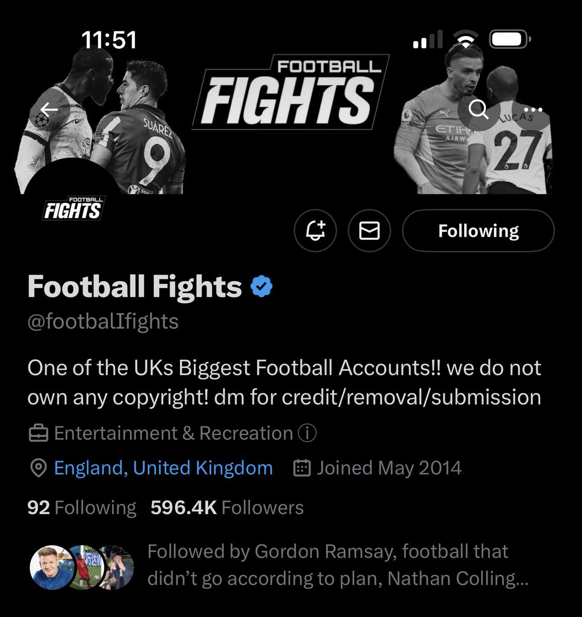 Gordon Ramsay following Football Fights hahaahah. https://t.co/MwIlkIrtHA