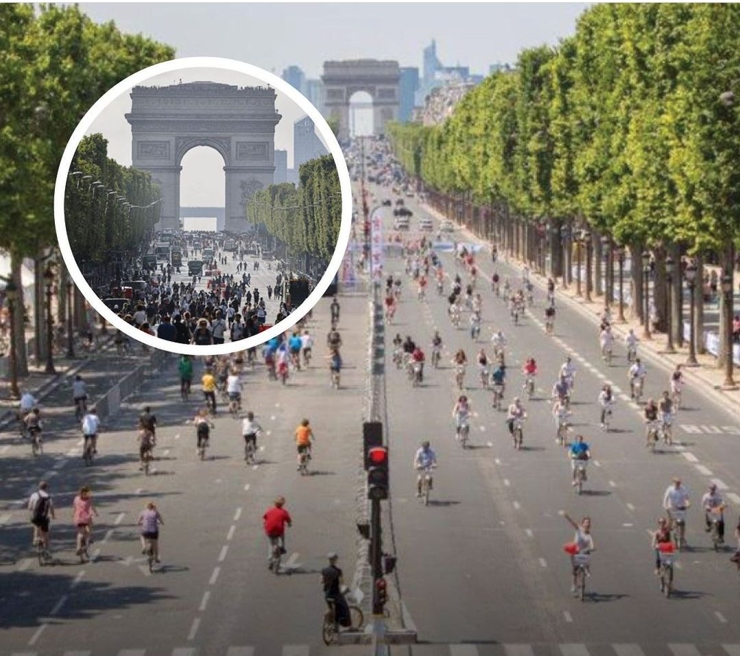 #باريس (مدينة النور بدون تلوث وضوضاء  )مبادرة من العمدة والشرطة ورؤساء البلديات وجمعيات الأحياء في باريس .. ستغلق الدوائر الاربع الأولى في باريس شوارعها أمام السيارات أول أحد من كل شهر (بدءا من الأحد القادم ٦ اغسطس ٢٠٢٣ ) .