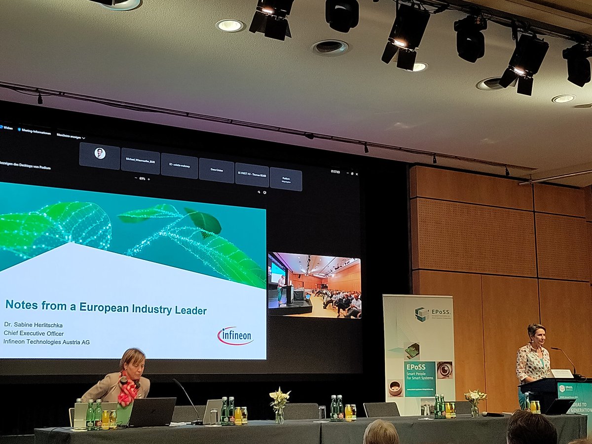 Fantastic Dr. Sabine Herlitschka, CEO of @Infineon Austria with the industry view. Stresses fact that Infineon is #1 globally on #powersemiconductors with 20% market share.
#EPoSS