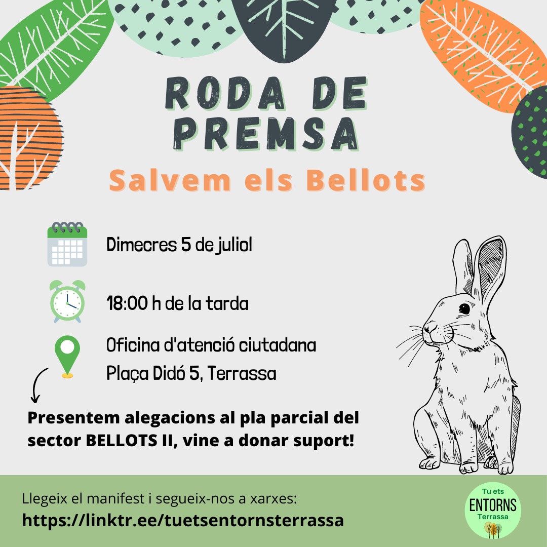 Asfaltar els espais verds no és una mesura que sigui compatible amb les declaracions d'emergències climàtiques que s'han fet des de les institucions.

#SalvemElsBellots