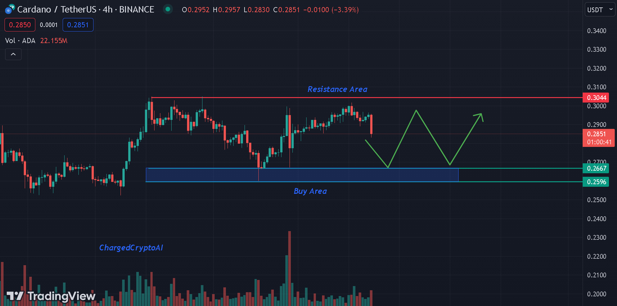 ChargeCryptoAI's tweet photo. Brief look at #Cardano;

This will revisit this support area, probably a good buy area.

Cautious at red area, a lot of selling pressure. 

$ADA $BTC $ETH $PEPE $XRP $INJ https://t.co/Z1MejJO7f3