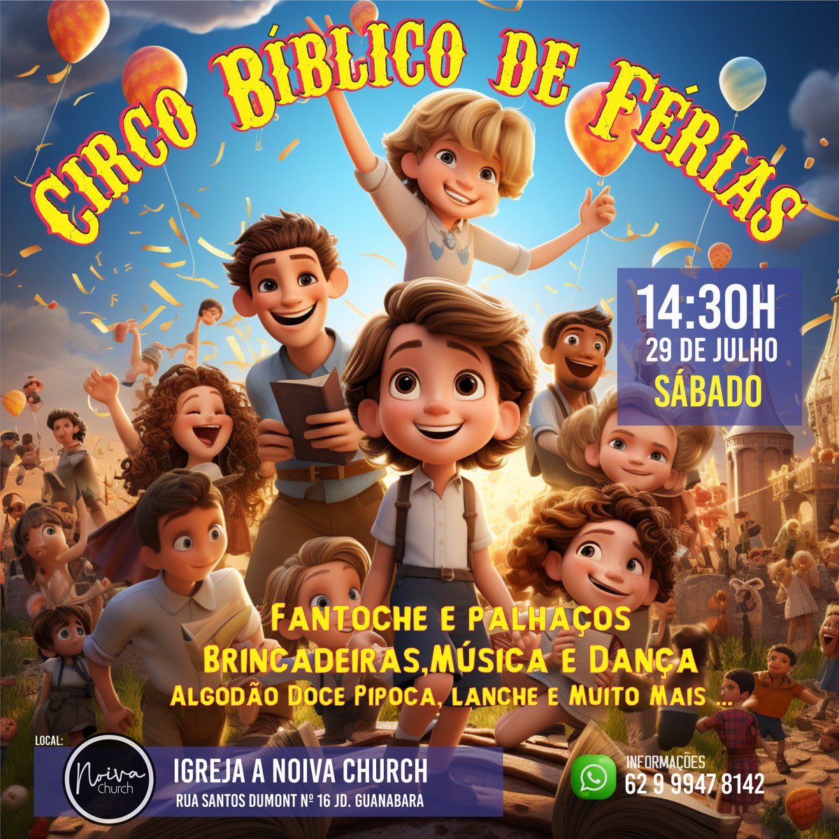 anoivachurch's tweet photo. 🤹♀🎉 O Circo Bíblico de Férias está chegando! Traga seus filhos para um dia inesquecível de diversão e aprendizado. #CircoBíblicoDeFérias #EventoInfantil #church #instagram #gospelmusic #noivachurch #anoivachurch #vempraanoivachurch https://t.co/8cuSnbyGOR