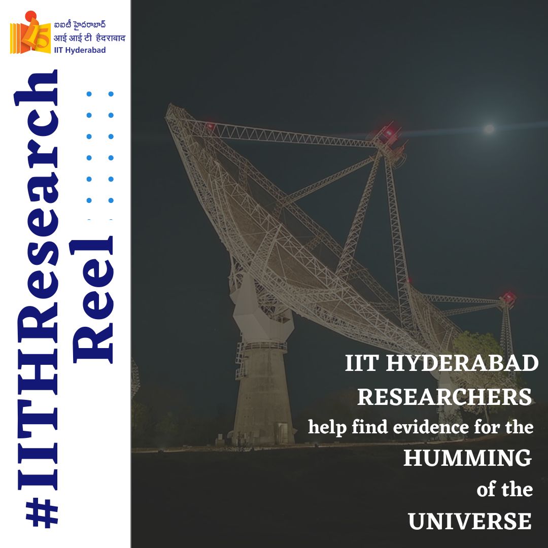 IITHyderabad's tweet photo. 🌌✨ #IITHResearchReel
@IITHyderabad Researchers Unveil the Humming of the #Universe! 🌌🎶
#IITH researchers, in collaboration with the Indian Pulsar Timing Array (#InPTA) consortium, have made a groundbreaking discovery. They have unearthed evidence for ultra-low frequency gravitational waves, shedding light on the mysteries of the cosmos. 🚀🔭
These remarkable findings were made possible through the utilization of the cutting-edge #NSM facility, Param Seva, installed at IIT Hyderabad. 🖥️💡
The National Supercomputing Mission has played a pivotal role in unraveling the secrets of the universe.
These low-frequency gravitational waves are believed to originate from the awe-inspiring dance of monster black hole pairs, surpassing the Sun's mass by over a million times! 🌑⚡
📚If you want to dive deeper into the research, check out the published papers.
Prof B S Murty, Director of IITH, expresses his immense pride and congratulates the InPTA collaboration and the IITH team involved in this groundbreaking discovery. He highlights the crucial role played by the state-of-the-art NSM Param Seva computing facility, emphasizing the power of collaboration in achieving scientific milestones. 👏🔬
🔗Read more: https://t.co/5jfZpefD2v
The InPTA experiment involves researchers from #NCRA (Pune), @TIFRScience (TIFR Mumbai), @iitroorkee , @iiserbhopal, #IITHyderabad, #IMSc (Chennai) and RRI (Bengaluru) along with colleagues from #KumamotoUniversity, #Japan. More details about InPTA can be found at https://t.co/kr1CRjefW4
#Astrophysics