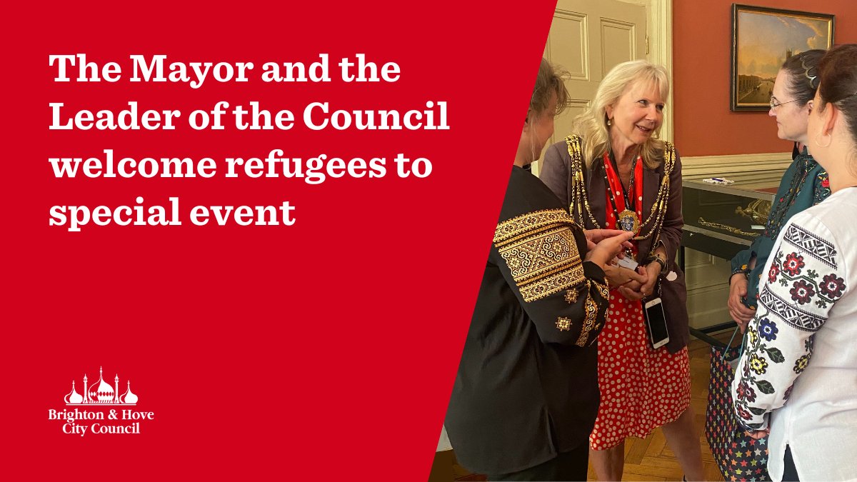 BrightonHoveCC's tweet photo. The Mayor Councillor Jackie O’Quinn and the Council Leader Bella Sankey received a group of refugees and people seeking asylum at an informal gathering held on Monday 3 July at Brighton Town Hall.

Learn more👉 https://t.co/yGxzvypMg1 https://t.co/NWTf9u3teC