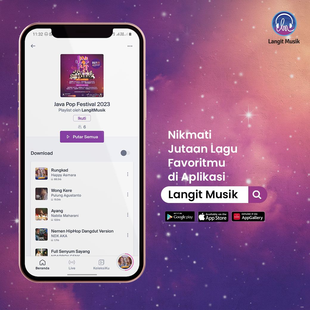 LangitMusik's tweet photo. H-3 menuju Java Pop Festival!
Sebelum seru-seruan bareng penyanyi favorit, dengerin dulu nih playlist-nya!
Biar nyanyinya lebih syahdu dan gak boring.
Langsung buka aplikasi Langit Musik sekarang dan klik playlist Java Pop Festival, ya!
#MusikIndonesiaJuara #JavaPopFestival https://t.co/TLBAx3IhzO
