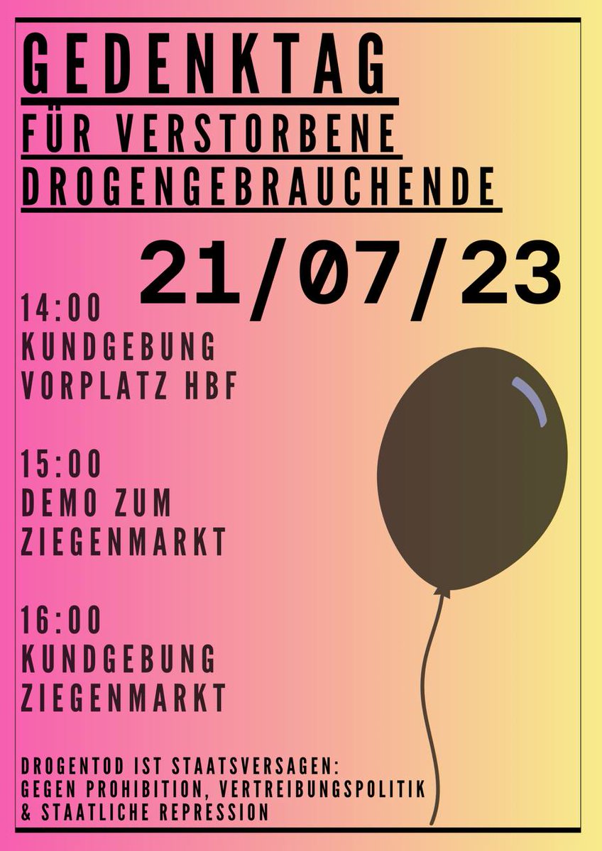 sofia_vom_sofa's tweet photo. Drogentod ist Staatsversagen:  Gegen Prohibition, Vertreibungpolitik und staatliche Repression

Gedenktag für verstorbene Drogengebrauchende am 21.07.23 um 14Uhr am Bremer HBF https://t.co/1tNalHRTRM