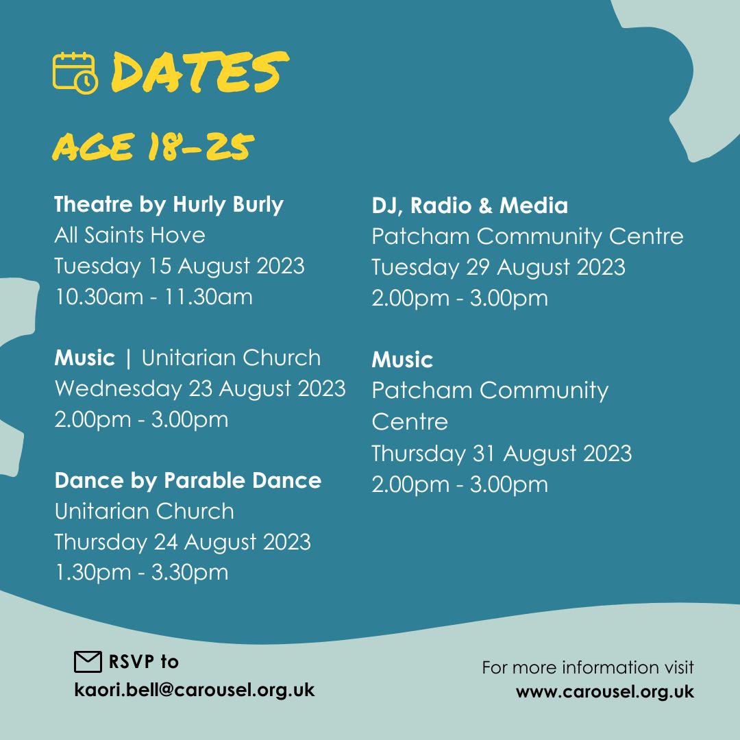 carouselartuk's tweet photo. Ever wanted to try your hand at something creative? π¨β¨
Discover the magic of Music, Media, Radio and more in our #ArtsExplorer workshops this August.
RSVP to kaori.bell@carousel.org.uk
Fore more information, visit https://t.co/7fOOXNaiB3
@HurlyBurly_co
@ParableDance https://t.co/sWt8hU3KiT