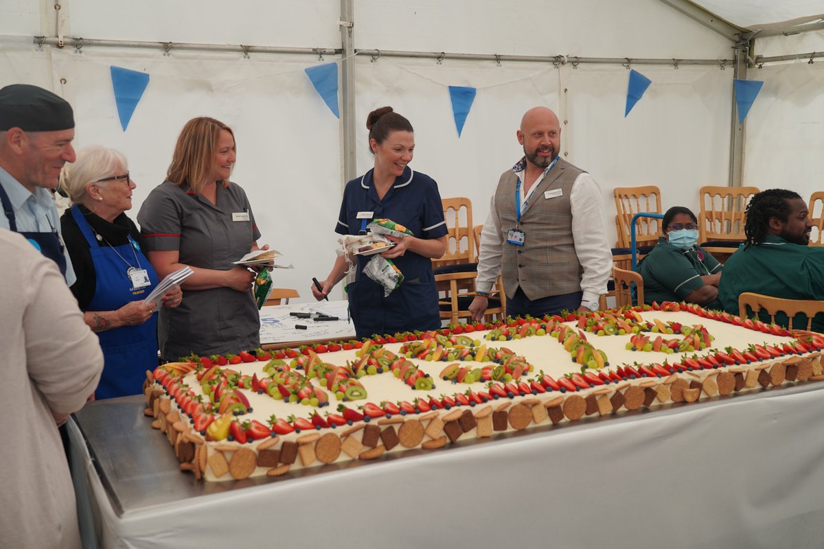 Our amazing Catering Manager, @Frances97059630, has outdone himself again! To celebrate the NHS' 75th birthday, he made a 7.5 foot long cake that required a whopping 1,600 eggs to make! We're thrilled to commemorate this special occasion with such a sweet treat. Happy NHS75!