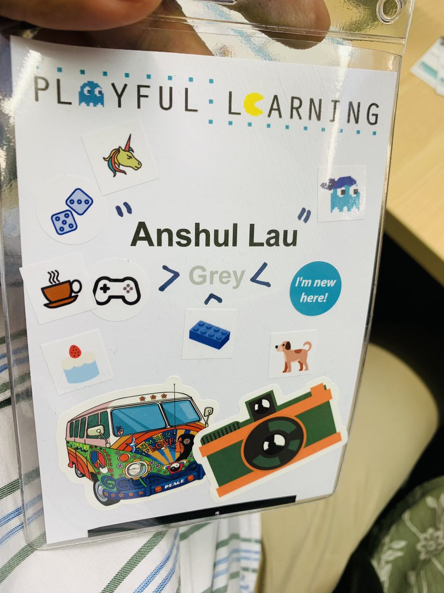 LauAnshul's tweet photo. Just started #PlayLearn23 with an energising welcome talk! Received some cool swag - a water bottle and stickers for my badge - and got two exciting challenges to conquer. Let the games begin! #ConferenceSwag #ReadyForChallenges @playlearnconf  #PlayfulLearning https://t.co/C6fpW5FRyM