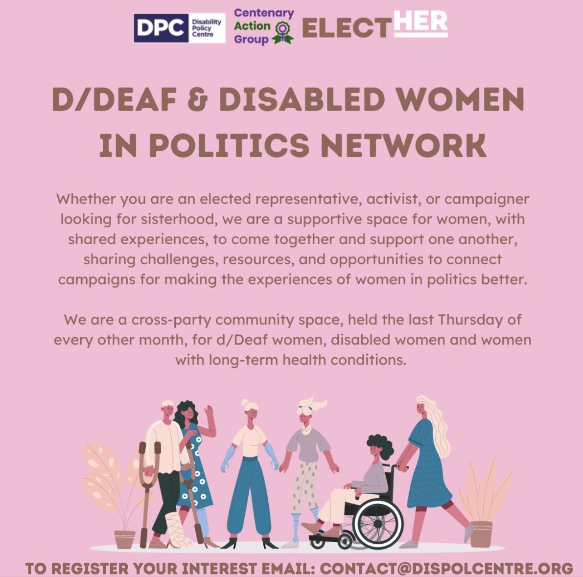 Our ‘Disabled Women in Politics network’ for d/Deaf and Disabled Women, and those with long-term health conditions, returns next Thursday 13th of July, with a lunchtime and evening session and 1pm and 7pm - both online! Email contact@dispolcentre.org to register. 😊