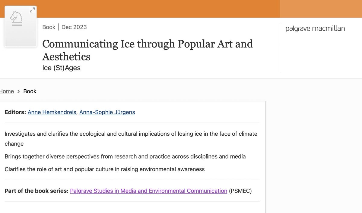 Coming up soon: "Communicating Ice" - ice as an agent in environmental (popular) art, science and communication. Stay tuned for more! 🥳🧊 <a href="/AnnaSo_Jurgens/">Dr Anna-Sophie Jürgens</a>
#icehumanities #environmentalhumanities #environmentalart #sciencecommunication #environmentalcommunication #palgrave