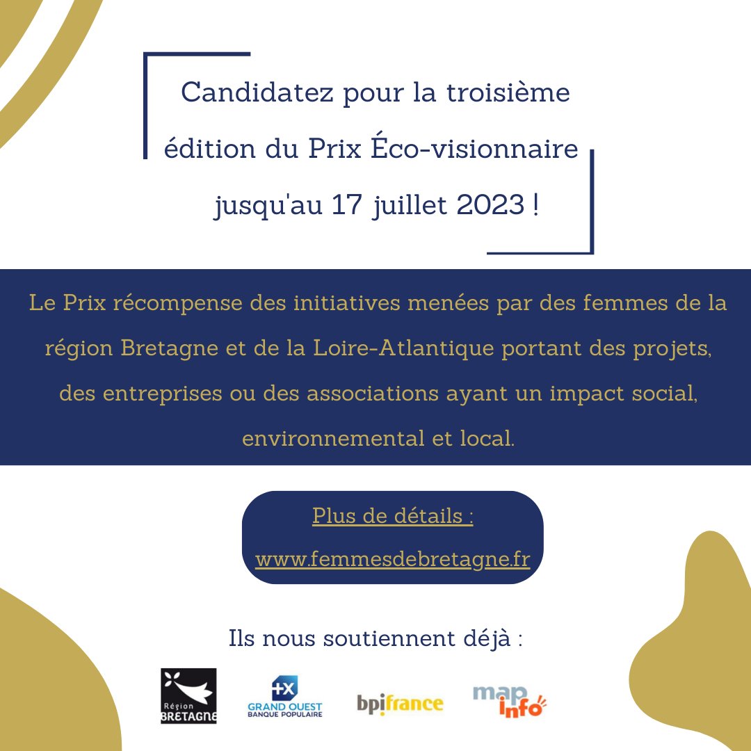 ⏱ J-12 pour candidater au Prix Éco-visionnaires !

L'occasion de revenir sur le témoignage de Sophie Melé qui avait reçu le Prix Porteuse de projet pour Lined'eat, en 2021.

Toutes les infos > femmesdebretagne.fr/qui-sommes-nou…