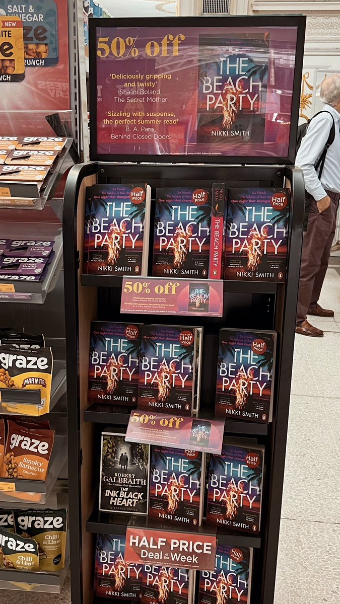 BarnabyWalter's tweet photo. On my way to the HarperCollins Summer Party! A delightful train journey so far - I’m loving @willrdean’s latest The Last Passenger, plus spotted @nikkismith’s terrific thriller The Beach Party at Liverpool Street Station 😍🎉 #HCSummerParty https://t.co/e7NA9bWiUy