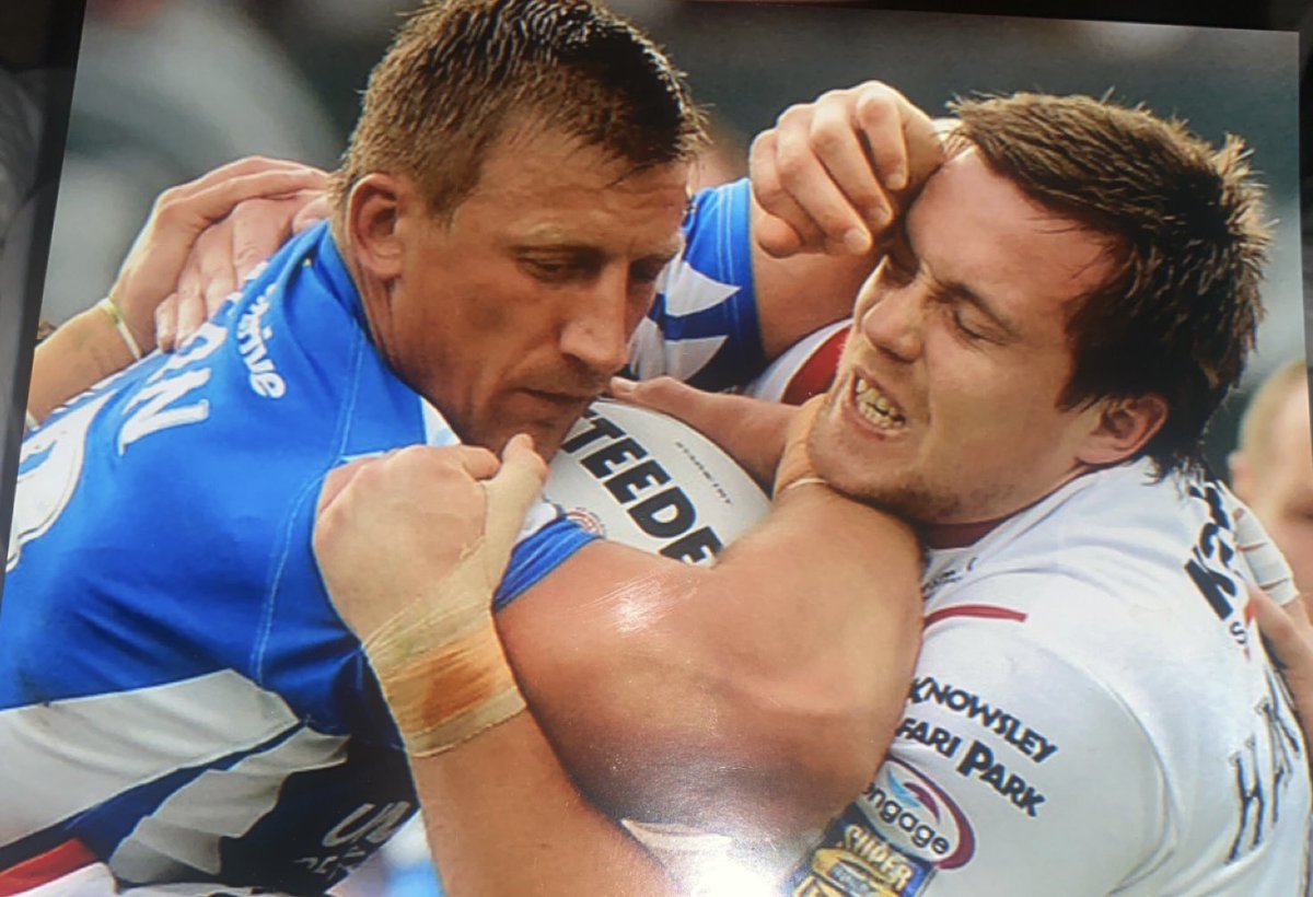 I was just looking through some old photos from my rugby days and I came across this pic locking horns with Bryn Hargreves, I still can’t believe he’s not with us no more, it was an honour to share the field with you brother 🙏❤️