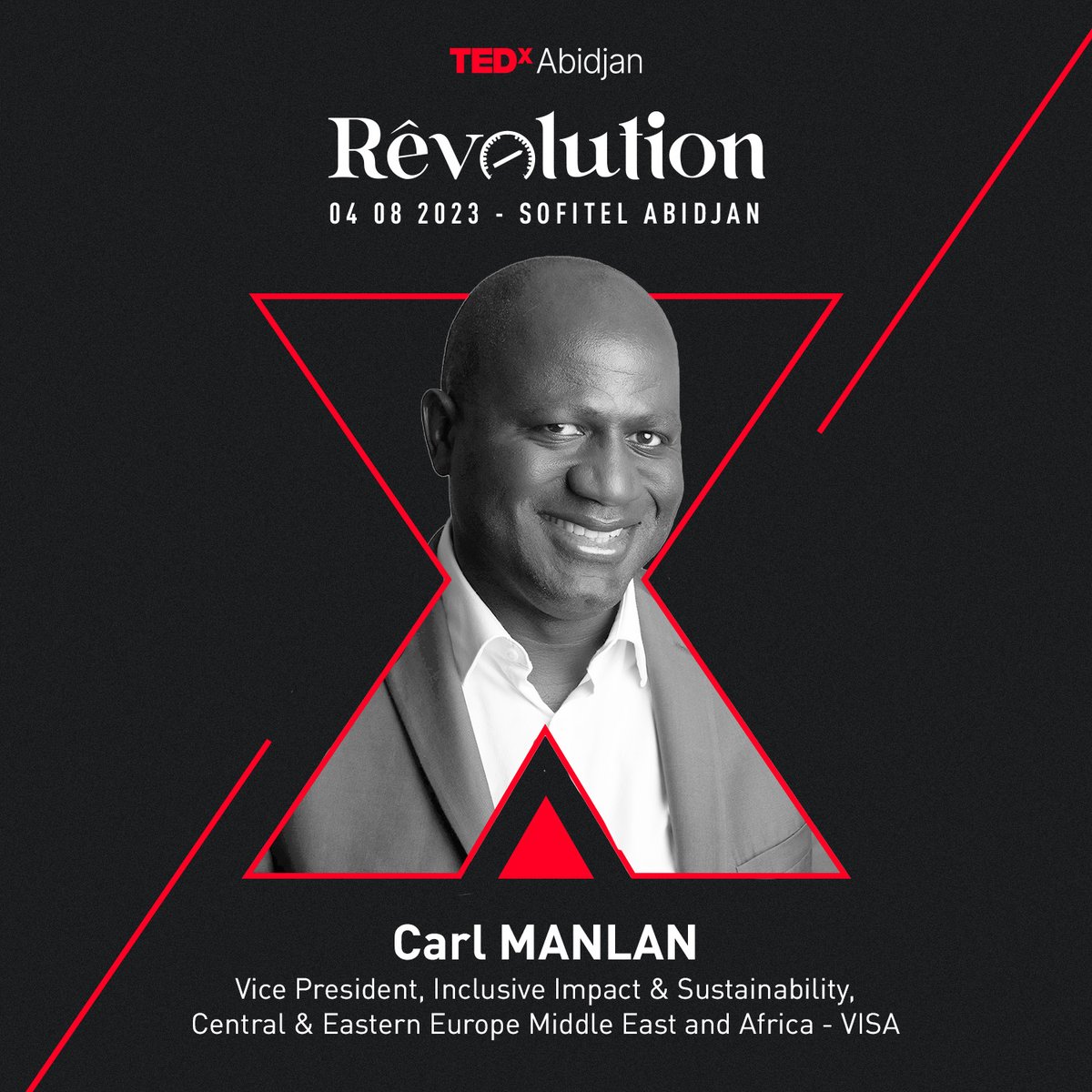 TEDxAbidjan's tweet photo. #Speaker5 : @CarlManlan
Vice President, Inclusive Impact &amp; Sustainability, Central &amp; Eastern Europe Middle East and Africa - VISA
- - - - - - - - - - - - - - - - - - - - - - - -   
Billetterie : https://t.co/sxSz9APIRd
-  #TEDxAbidjan #Edition2023 #Rêvolution https://t.co/WsonkPJWyl