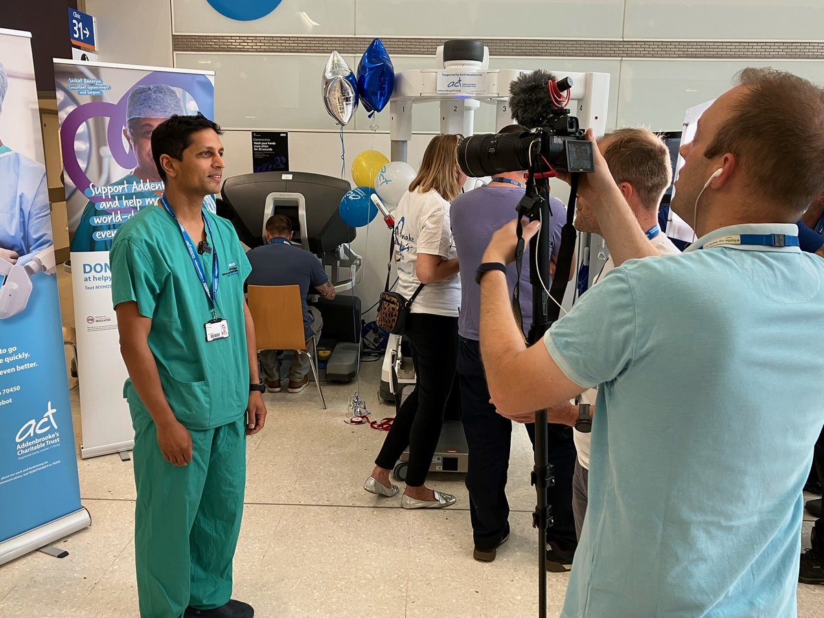 ACTcharity's tweet photo. What better way to celebrate #NHS75 than seeing the surgical robot - bought thanks to ACT supporters - cut its own ribbon! 🥳🤖🙌 https://t.co/LERFLkeqmC