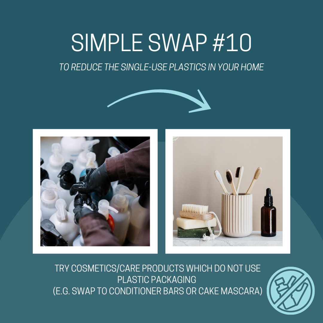 Simple Swap #10 for @PlasticFreeJuly! 💄🧴

Most popular care products have plastic-free alternatives which are better for the planet! 🗑️🛁

Recycle cosmetic packaging at your nearest @TerraCycleUK drop point!♻️

@EastAyrshire @VibrantEAC @EACDigi_LfS  @EALeisure @ZeroWasteScot