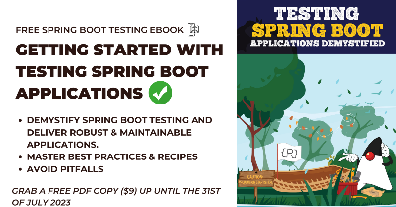 rieckpil's tweet photo. Demystify Testing Spring Boot Applications 🍃

Gain insights, best practices, practical tips and avoid common pitfalls to write comprehensive and effective tests to become more productive 🧪