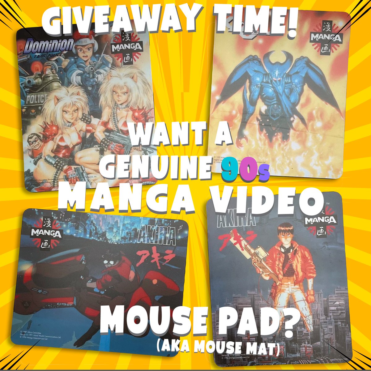 animeonvhsuk's tweet photo. Suitable for framing! Ideal for any Manga fan! 
1 of these high quality &amp; functional mouse mats, from the 1996 series, could be yours! All you need to do:

⭕️Like this post 
⭕️Retweet this post

Nice but non-essential: a follow, tagging friends. 
Winners announced July 19 #anime https://t.co/YRLI2YWMMr