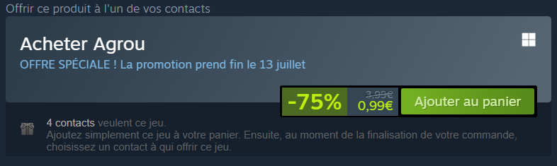 📢 C'est les soldes d'été sur Steam !
Agrou est à -75% (0,99€)💸

📢 It's Steam Summer Sales time! 
Agrou is currently 75% off (0,99€)💸
➡️store.steampowered.com/app/1305420/Ag…