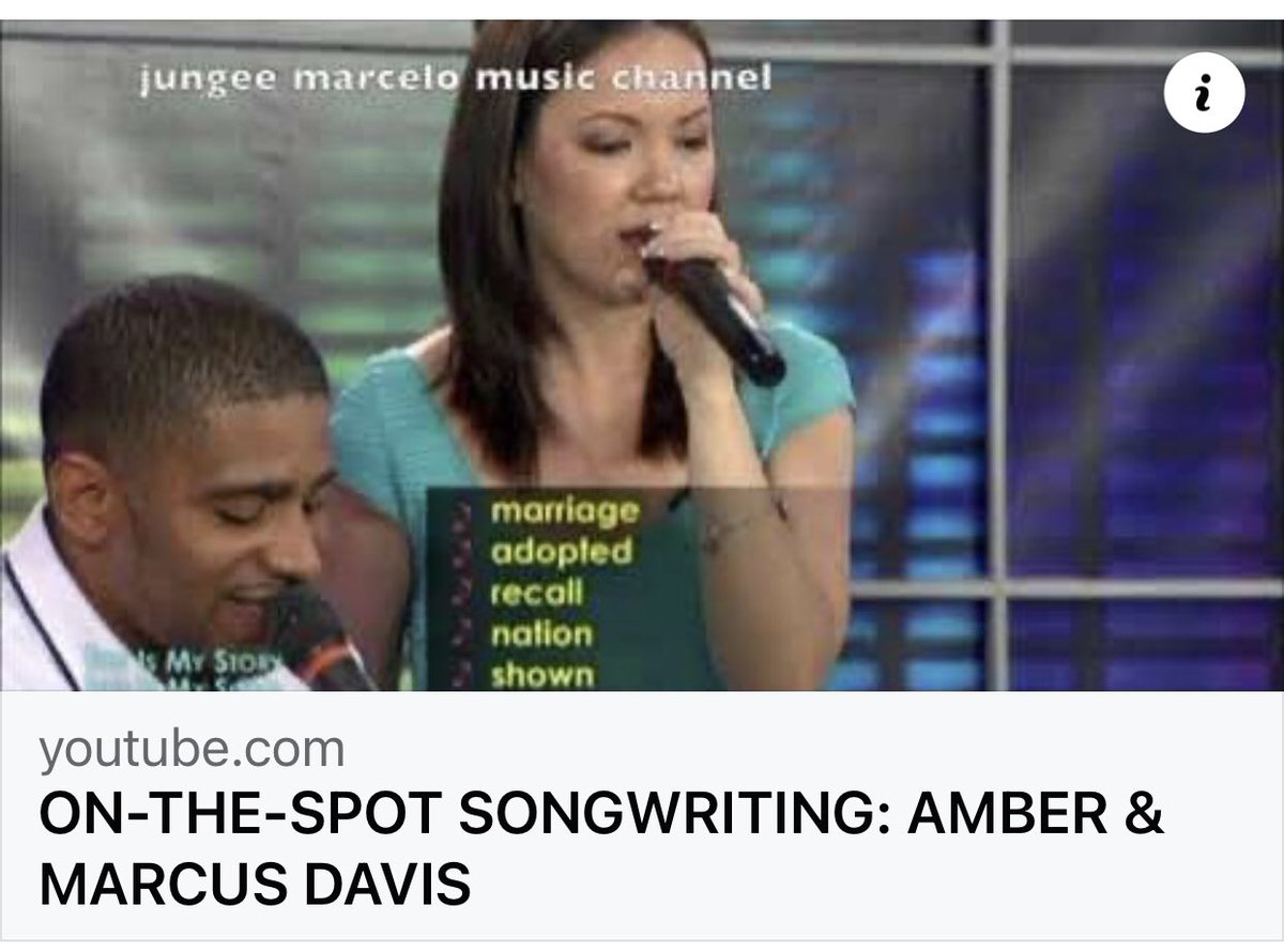 ON-THE-SPOT SONGWRITING: AMBER &amp; MARCUS DAVIS
Originally aired: September 2015
Via THIS IS MY STORY, THIS IS MY SONG (Improv Game)

Power couple --- Ph urban music industry.

#OnTheSpotSongwriting #ImprovGame �#ImpromptuSongwriting 
#GODisGood

youtu.be/QuZ9f60k9_Y