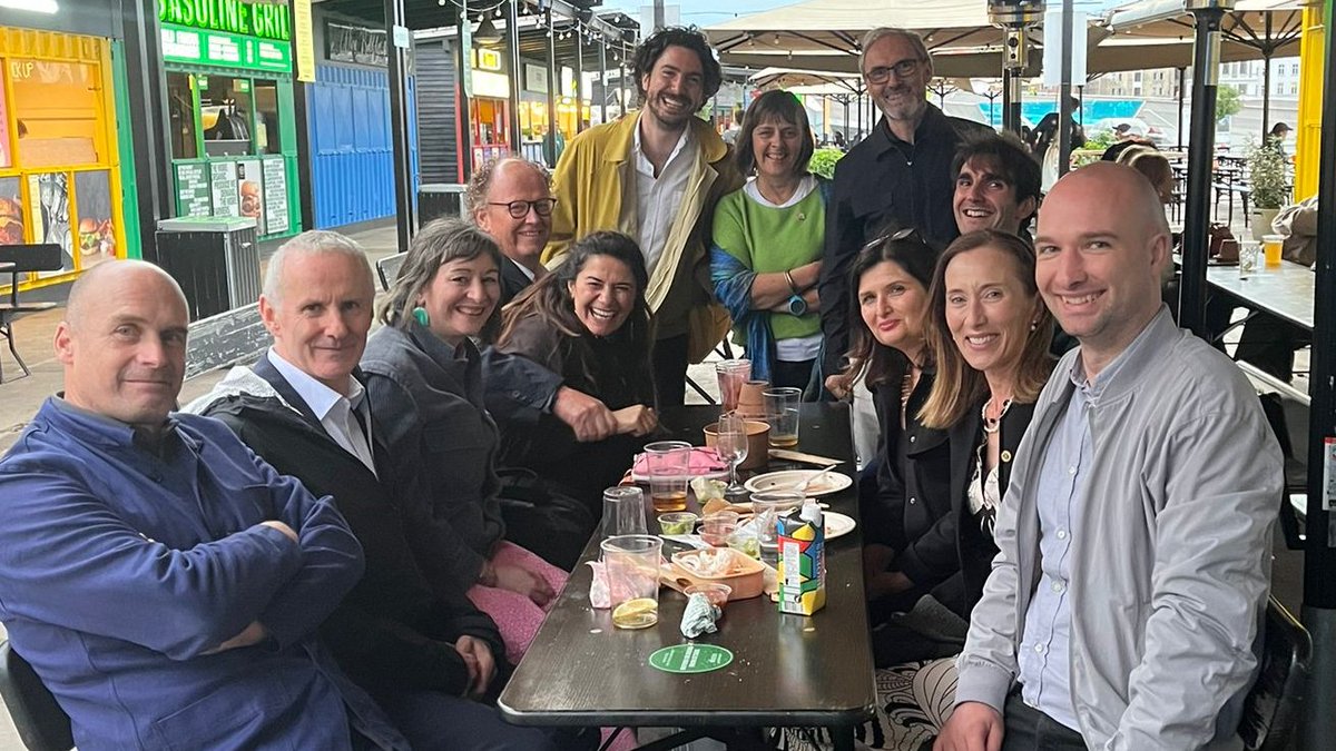 CiaranCuffe's tweet photo. After a day of talks and meetings a chance to catch up for a bite to eat last night with Irish delegates @Giulia_Vallone, Sarah O'Dwyer, Mike Haslam, Ronan Phelan from @stwarchitects,  @oconnellsandra and Ambassador Elizabeth McCullough @IrlEmbDenmark  at #UIA2023CPH https://t.co/f9qiEvpFfU