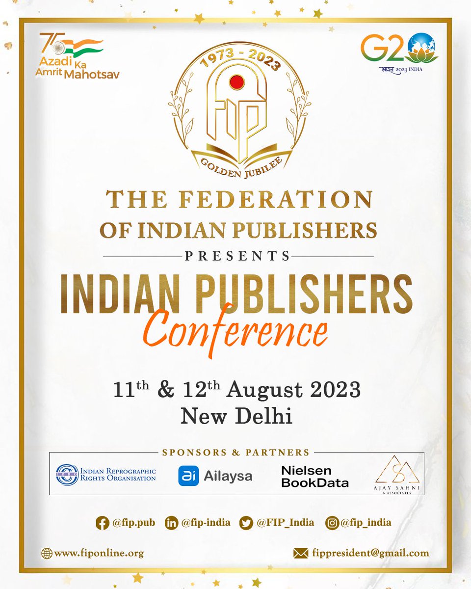 I cordially invite you to join us in the momentous and awe-inspiring commemoration of 50 Years organised by The Federation of Indian Publishers. (@FIP_India) Fill out the form to Register to secure your presence and validate your enthusiastic participation:…