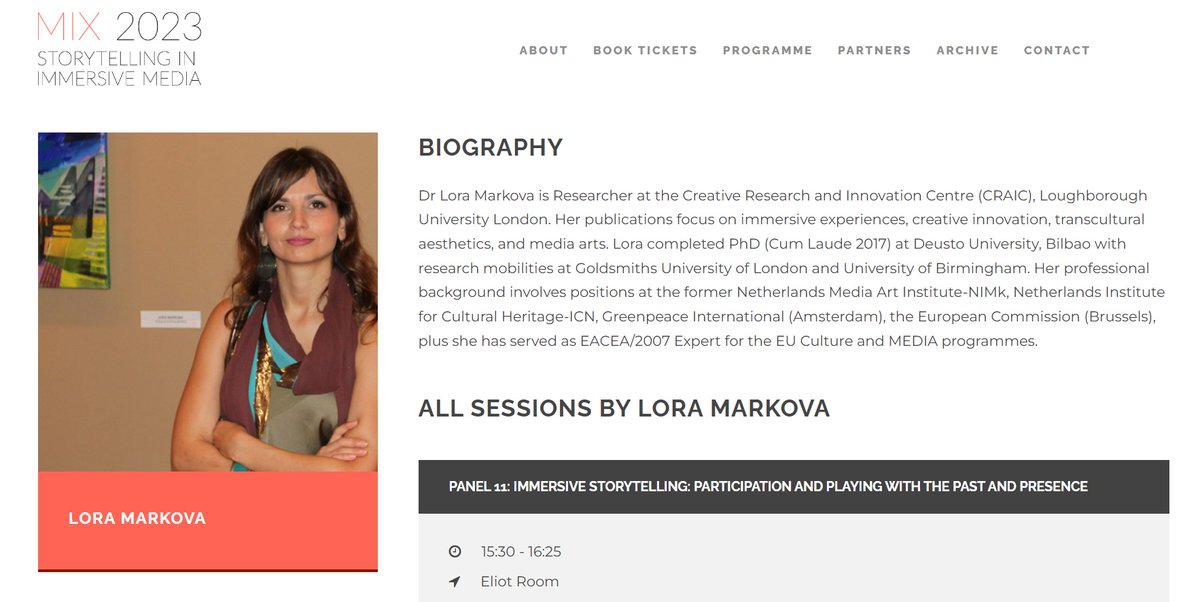 Dr Lora Markova (@markovalora) on Twitter photo MIX'23 <a href="/MixConference/">MIX</a> Storytelling in Immersive Media <a href="/britishlibrary/">British Library</a> & <a href="/MyWorldCreates/">MyWorld</a>
on Friday 7 July - presenting on <a href="/unboxed2022/">unboxed2022</a>
immersive experiences & inclusive innovation #CRAIC
<a href="/lborolondon/">Loughborough University London</a> #immersive #storytelling mixconference.org/speaker/lora-m… MIX'23 <a href="/MixConference/">MIX</a> Storytelling in Immersive Media <a href="/britishlibrary/">British Library</a> & <a href="/MyWorldCreates/">MyWorld</a>
on Friday 7 July - presenting on <a href="/unboxed2022/">unboxed2022</a>
immersive experiences & inclusive innovation #CRAIC
<a href="/lborolondon/">Loughborough University London</a> #immersive #storytelling mixconference.org/speaker/lora-m…