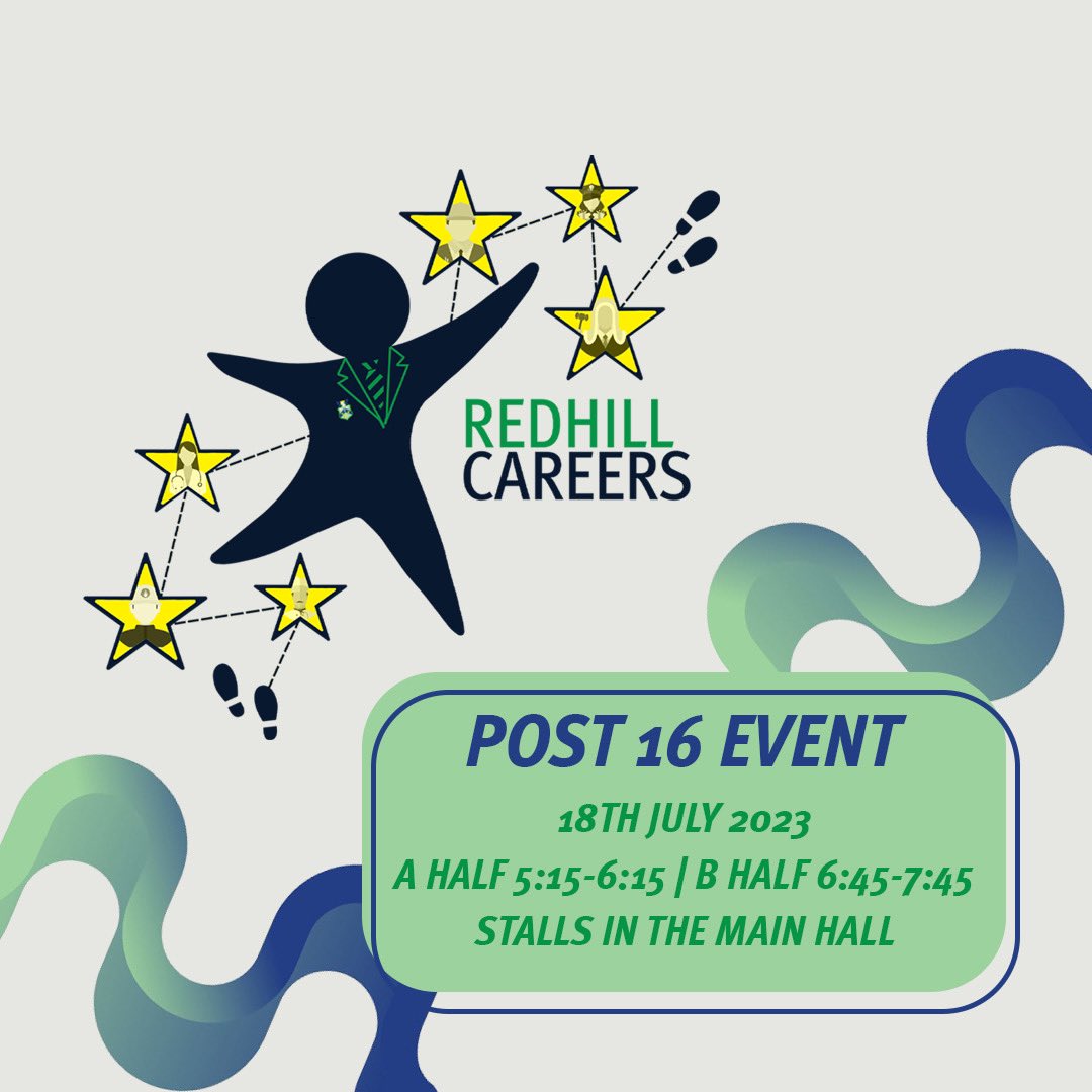 Redhill_School's tweet image. Year 10👀 
📆We are hosting a Post 16 Market Place Event on the 18th July 2023, where you will have the chance to speak to multiple guest Post 16 education providers in one place! 
⏰A Half from 5:15-6:15 and B Half from 6:45-7:45. 
💻More info on our Careers page on our website!