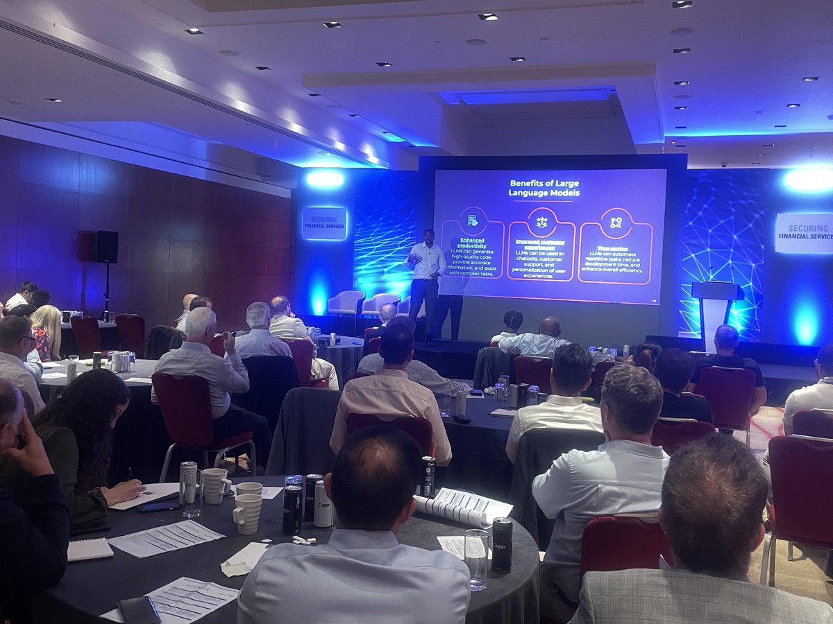 A full room at Securing Financial Services for GSachs' Emmanuel Dahunsi's presentation on the topic of the moment – security and LLMs. Do you know who is using what and what that means for your enterprise? #CybersecurityEvents #eCrimeCongress #cybersecurity #informationsecurity