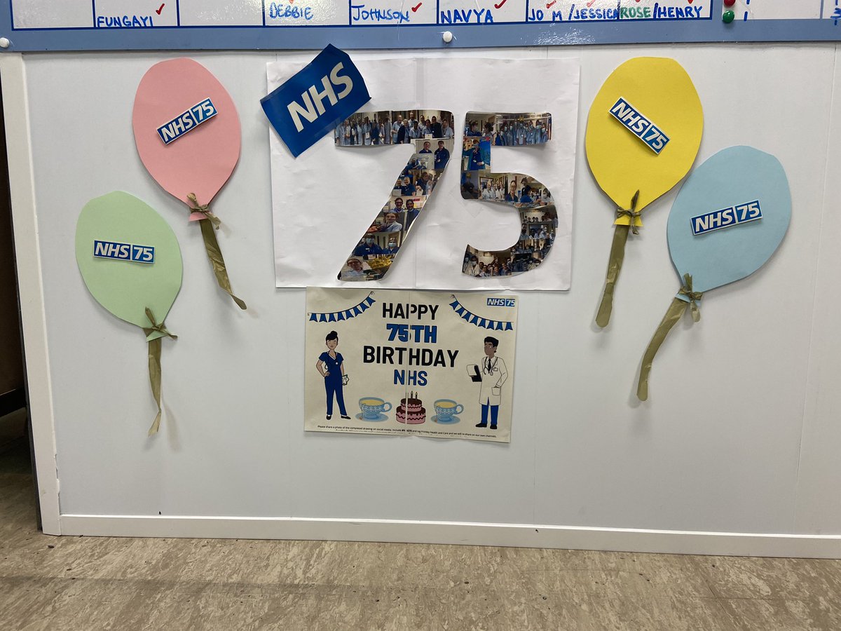Michelle_odp's tweet photo. Lots of 75th NHS birthday celebrations happening today on GH ICU @AicuSDM @Kim58584068 @glenfield_aicu Well done everyone. Fantastic achievement. @RMitchell_NHS @JasonHofN @LLFletch1005 @clairejones1973 https://t.co/6RmTKqLhQ7
