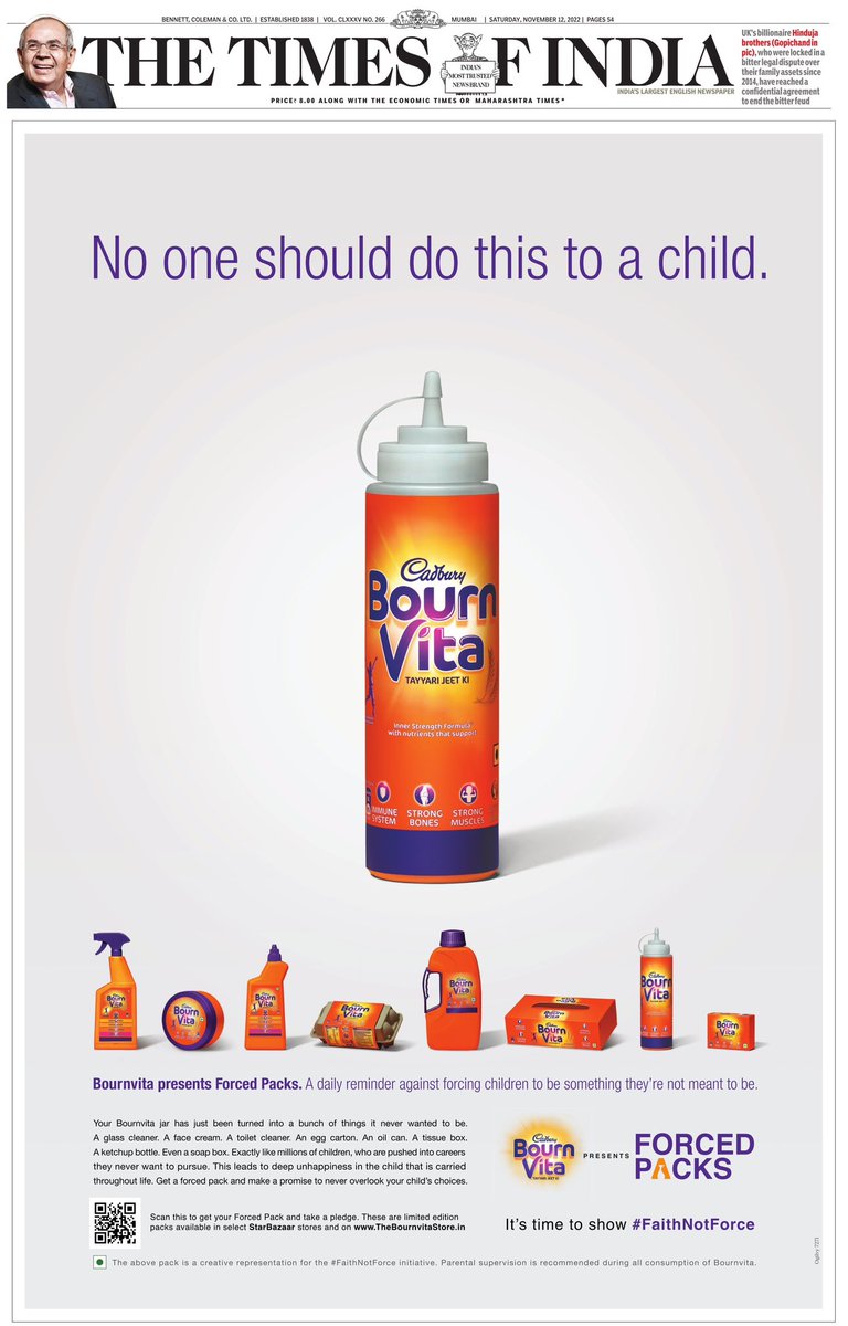 jobosonchisa's tweet photo. It was actually a Childrens Day campaign where Bournvita “forced” their products into packages they shouldn't exist in while trying to educate parents on the need to not force the natural potential of their kids #FaithNotForce https://t.co/ZGogXu5Jmf