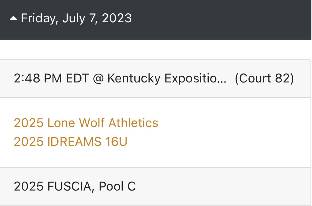 Here is my schedule for the Run 4 Roses tournament in Louisville, KY July 6-8!