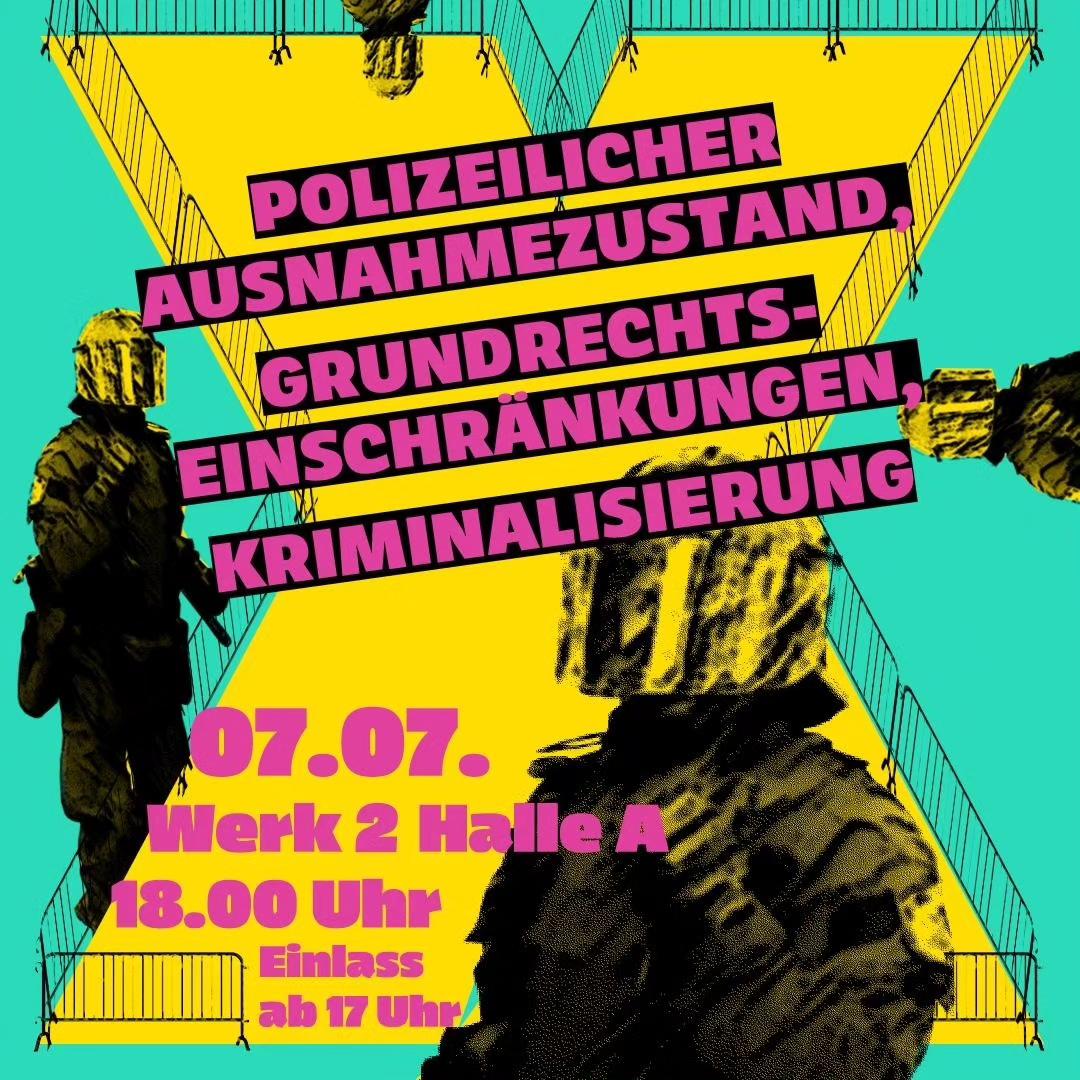 Wir halten eine weitere Aufarbeitung von #le0306 weiter für unabdingbar. Wir laden ein: Hearing "Polizeilicher Ausnahmezustand, Grundrechtseinschränkungen &amp; Kriminalisierung" mit zahlreichen Sprecher*innen, am 7. 7.2023, 18:00 im Werk2, Halle A, #Leipzig linxxnet.de/2023/06/30/pol…