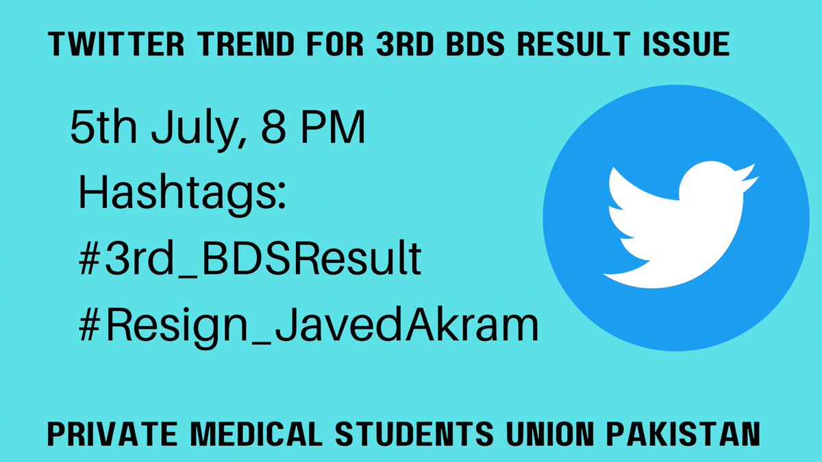 PMSUP_Official's tweet photo. We are starting Twitter trend against UHS for 3rd Year BDS result issues
Be ready, Make your Drafts 
8 PM , 5th July
Hashtags:
#3rd_BDSResult 
#Resign_JavedAkram https://t.co/ULRgcY5HH1