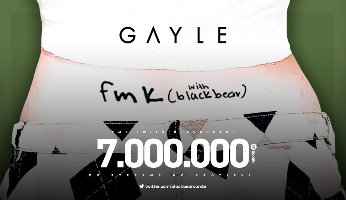 blackbearcombr's tweet photo. "fmk", música de GAYLE com a colaboração de blackbear, ultrapassou 7 MILHÕES de streams no Spotify. https://t.co/cZPEVsxq5L