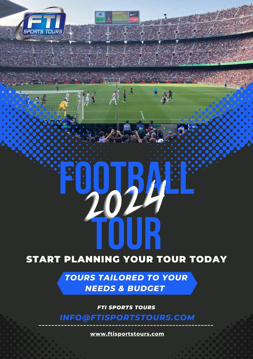 FTI_SportsTours's tweet photo. Planning a football tour for 2024? 

Get in touch with our tour experts who will work with you to build and tailor a tour to suit your groups needs and budget. 

Info@ftisportstours.com https://t.co/KP7kCpmiAr https://t.co/TCwVwJpgv6