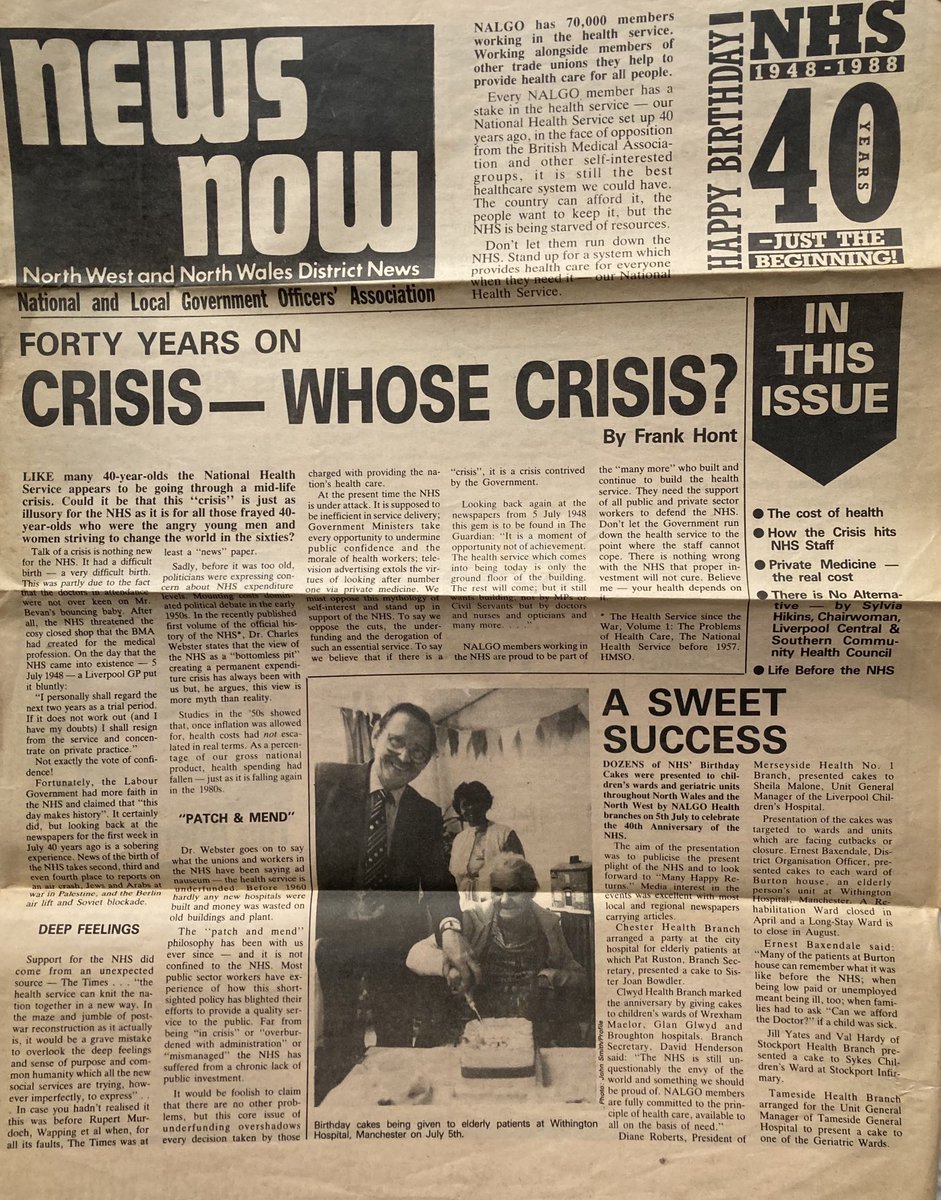 I wrote this for NALGO ( now UNISON ) 35 years ago on the 40th anniversary of #ourNHS. Crisis then - crisis now. Tory government then - Tory government now. No surprise there. ⁦@unisontheunion⁩ ⁦@PaulMaccaGMB⁩ #NHS@75