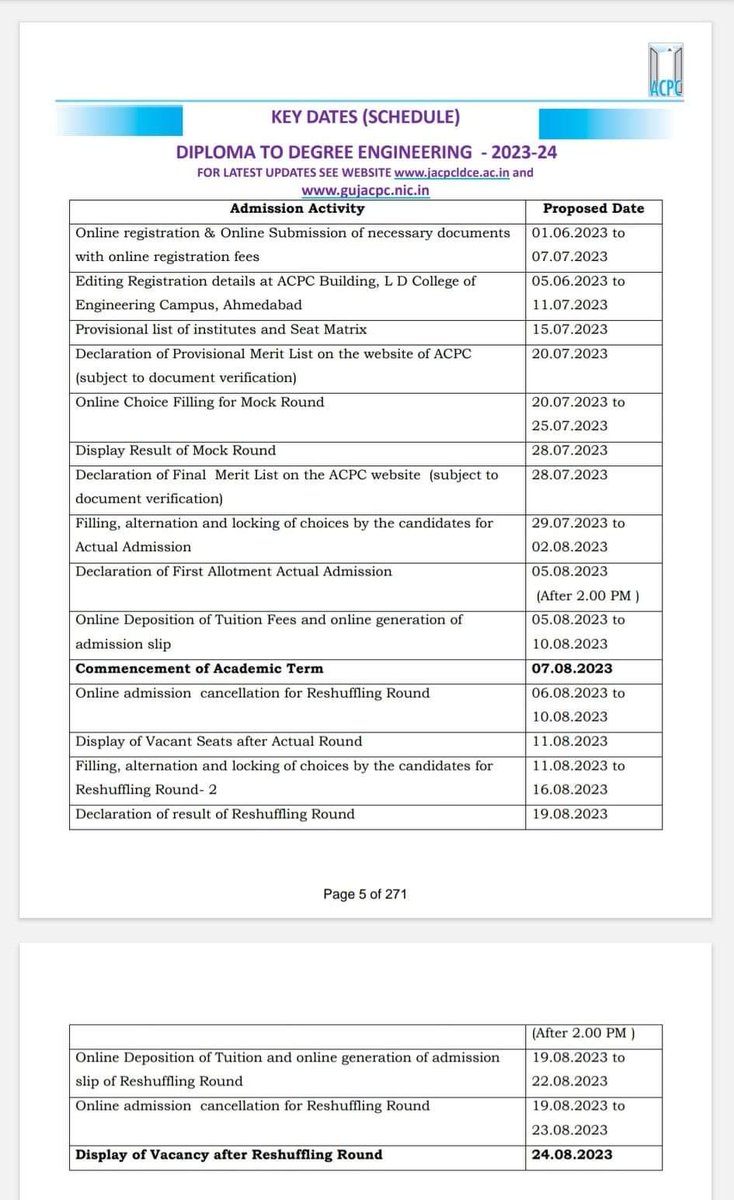 Textile_LDCE's tweet photo. Diploma to Degree Engineering Admission Schedule for 2023-24 https://t.co/1zUhuc4Aiy