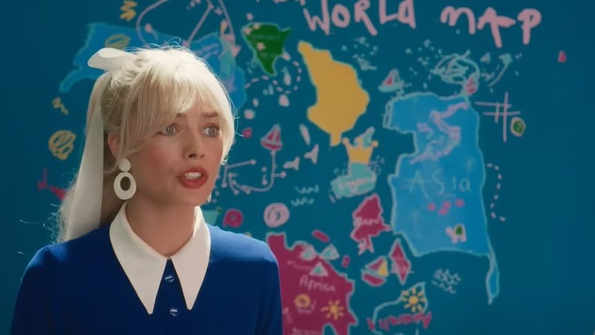 Tronnyverse's tweet photo. @Bolverk15 Where did this Barbie world map bad touch Vietnam and the Philippines? Cause either they have a Chinese edited version that scene that shows the nine dash lines, or they're seeing patterns where there might be non 😳 https://t.co/DPgAsBwFGF