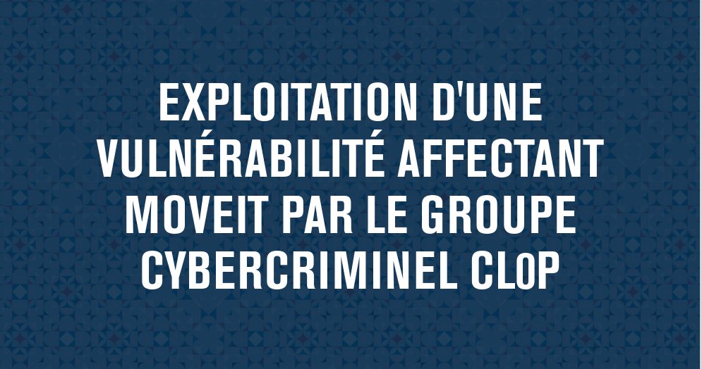 ⚠️Alerte CERT-FR⚠️

CERTFR-2023-ALE-005 : Synthèse sur l’exploitation d’une vulnérabilité dans MOVEit Transfer (05 juillet 2023)
cert.ssi.gouv.fr/alerte/CERTFR-…