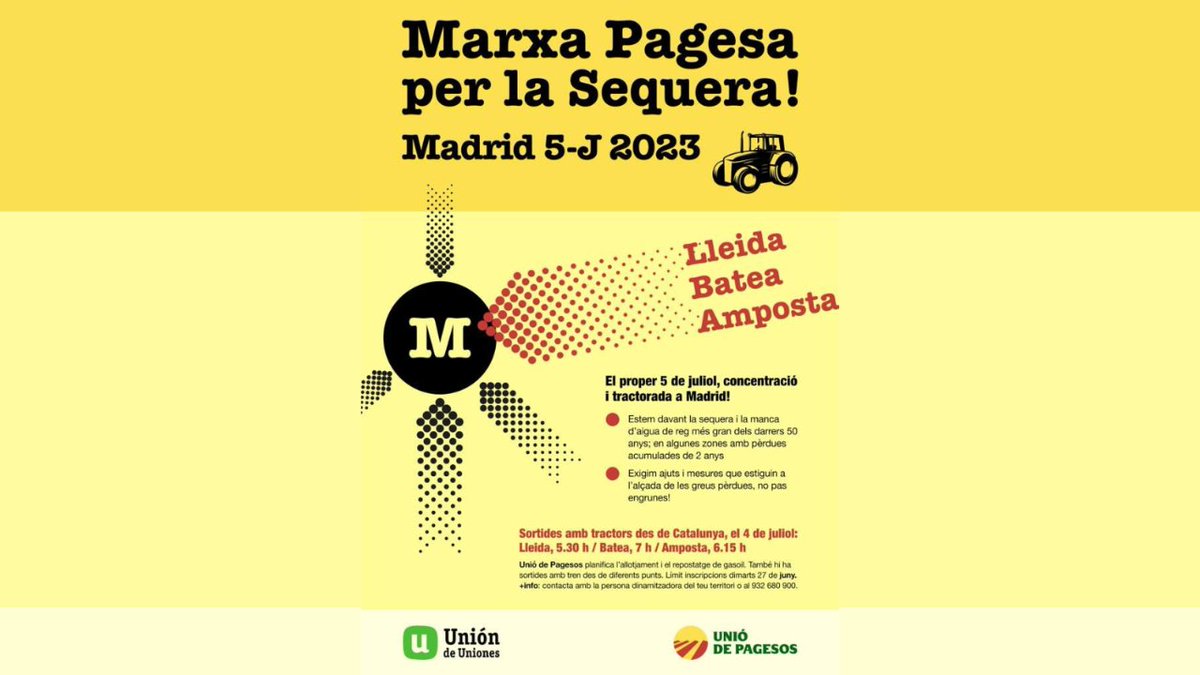 Torclum's tweet photo. Lamentem no estar avui a Madrid. Reclamem #ajutsdirectes i mesures addicionals al Ministeri d'Agricultura per a fer front a la greu #sequera i garantir la sostenibilitat del sector agrícola. Des de la distància, tot el nostre suport. Molta força! 🚜 https://t.co/lNr449V3eO