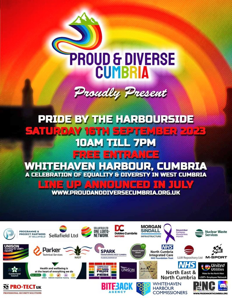 #PrideMonth2023 may be over but we are keeping the celebrations going.
Exciting Announcement...
PRIDE BY THE HARBOURSIDE
A celebration of #EquityDiversityInclusion in West Cumbria for all the family that, thanks to our sponsors, IS ABSOLUTELY FREE! More announcements ongoing!!