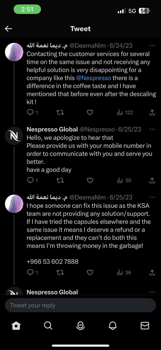 DeemaNim's tweet photo. @Nespresso Please review the previous tweets https://t.co/X85jYnm9Ar
